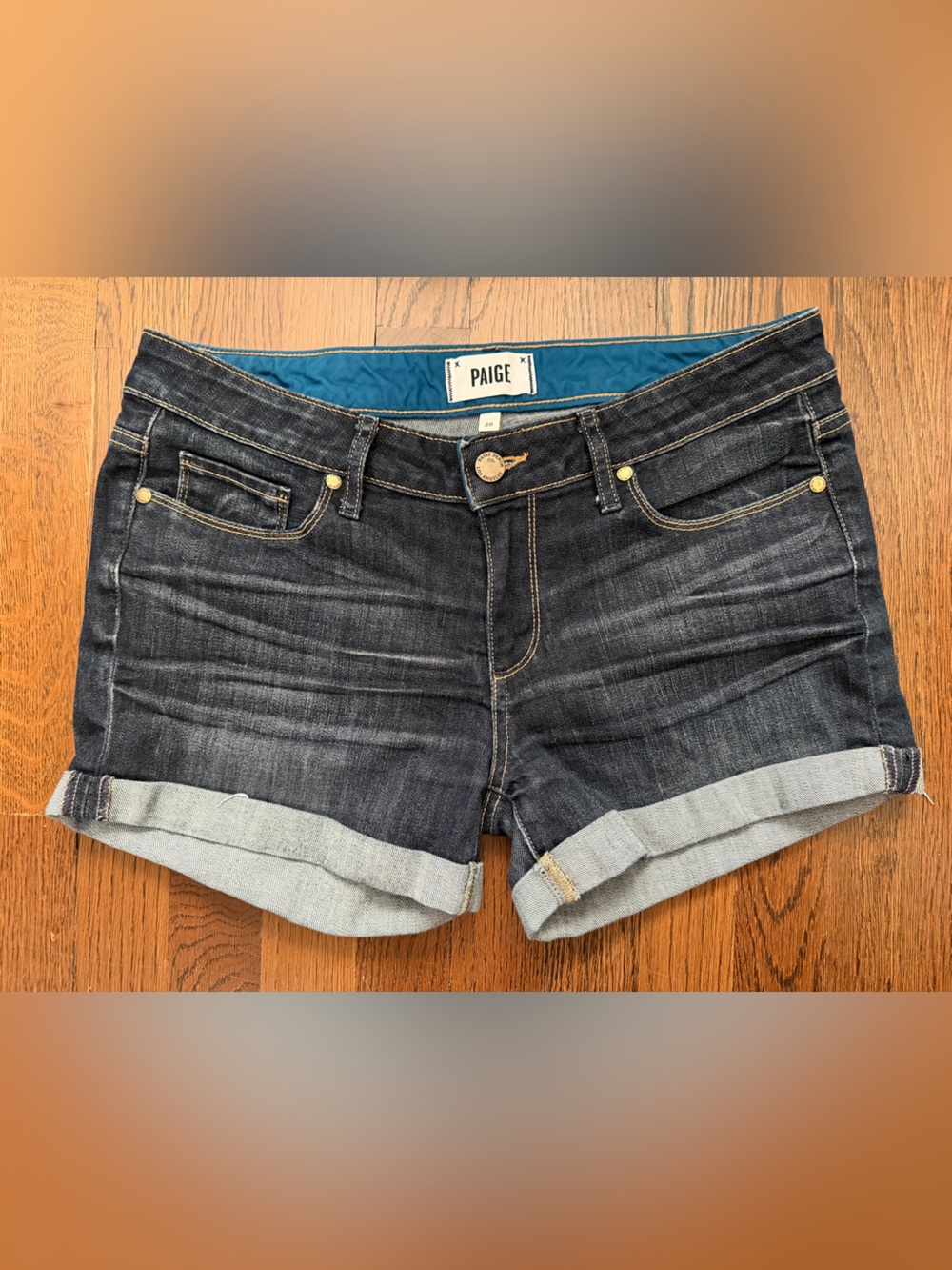 PAIGE Dark Wash Denim Cuffed Women's Shorts